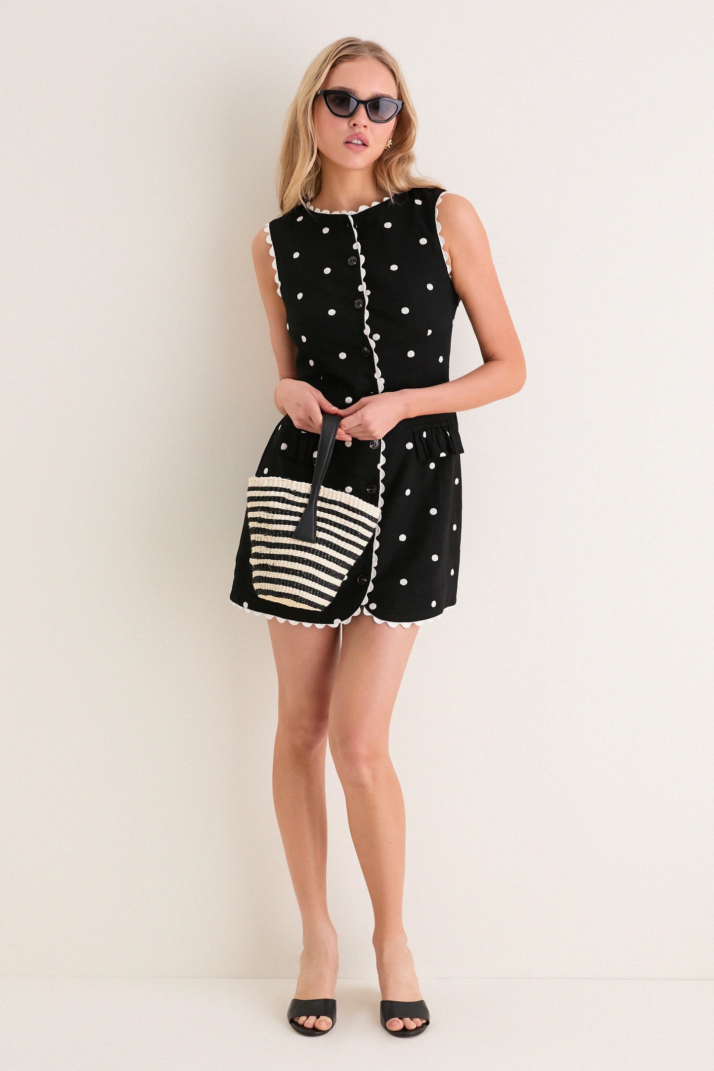 Black Heather Embroidered Mini Dress
