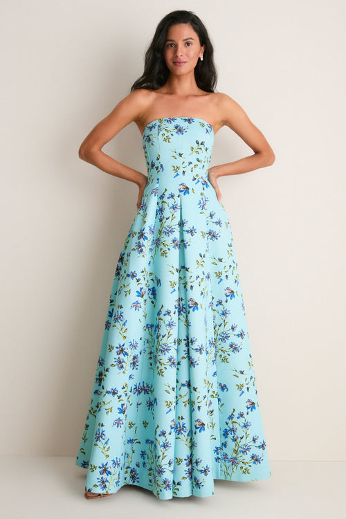 Blue Magnolia Print Ragna Gown