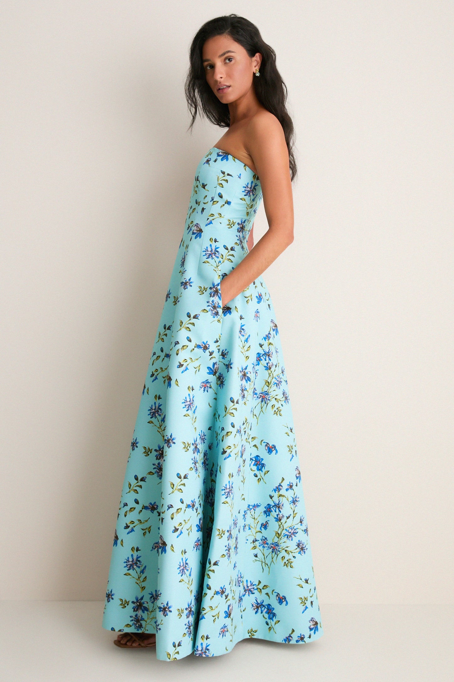 Blue Magnolia Print Ragna Gown