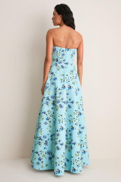 Blue Magnolia Print Ragna Gown