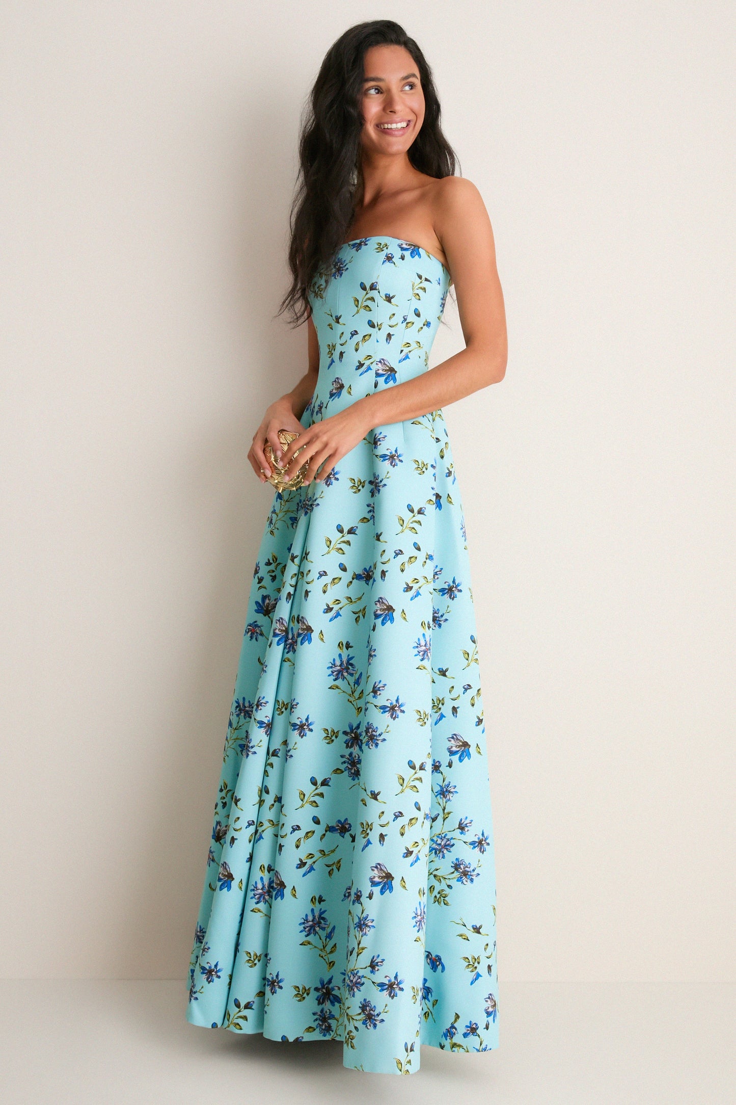 Blue Magnolia Print Ragna Gown
