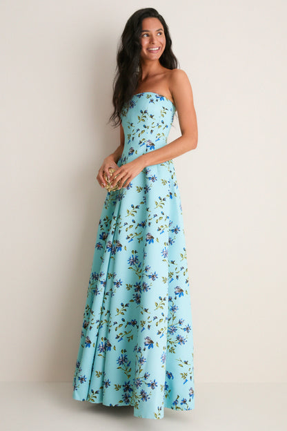 Blue Magnolia Print Ragna Gown