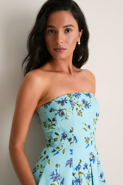 Blue Magnolia Print Ragna Gown