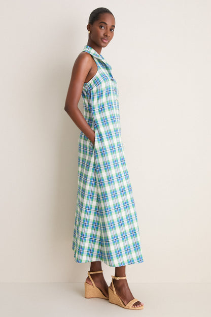 Blue and Green Patio Plaid Take it or Sleeveless Dress