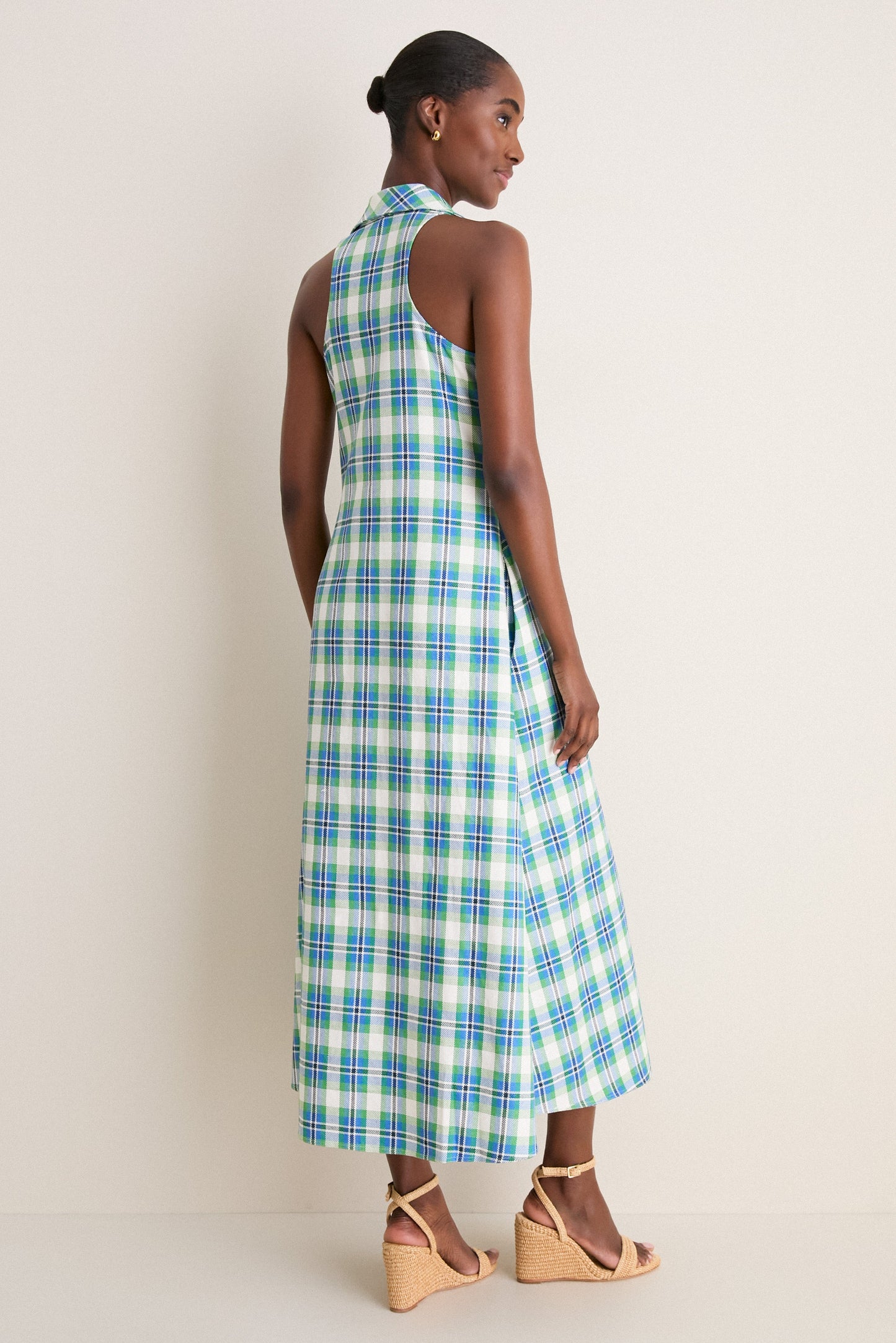 Blue and Green Patio Plaid Take it or Sleeveless Dress