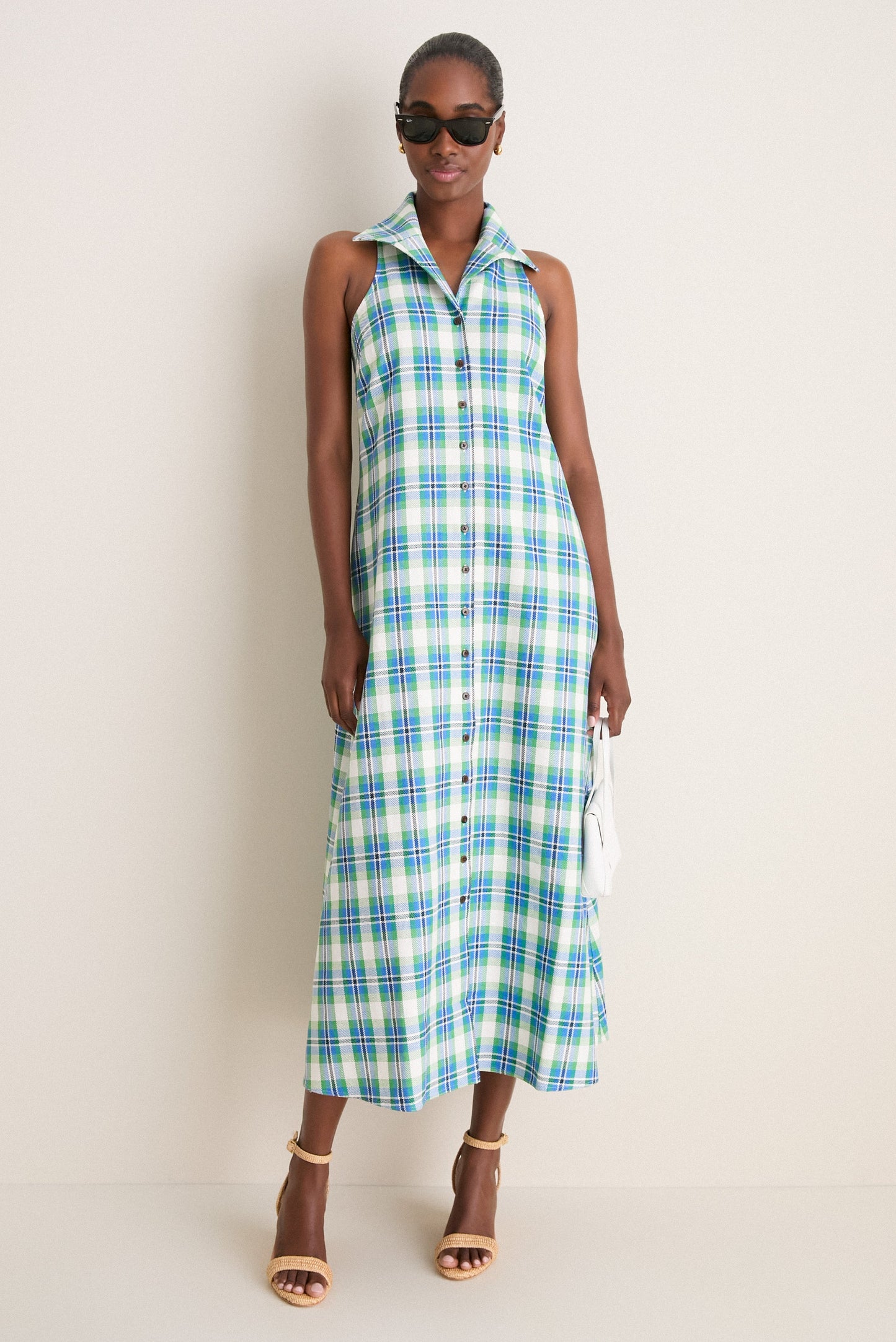 Blue and Green Patio Plaid Take it or Sleeveless Dress