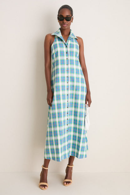 Blue and Green Patio Plaid Take it or Sleeveless Dress