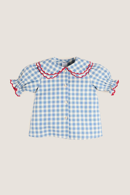 Blue Gingham Statement Collar Top