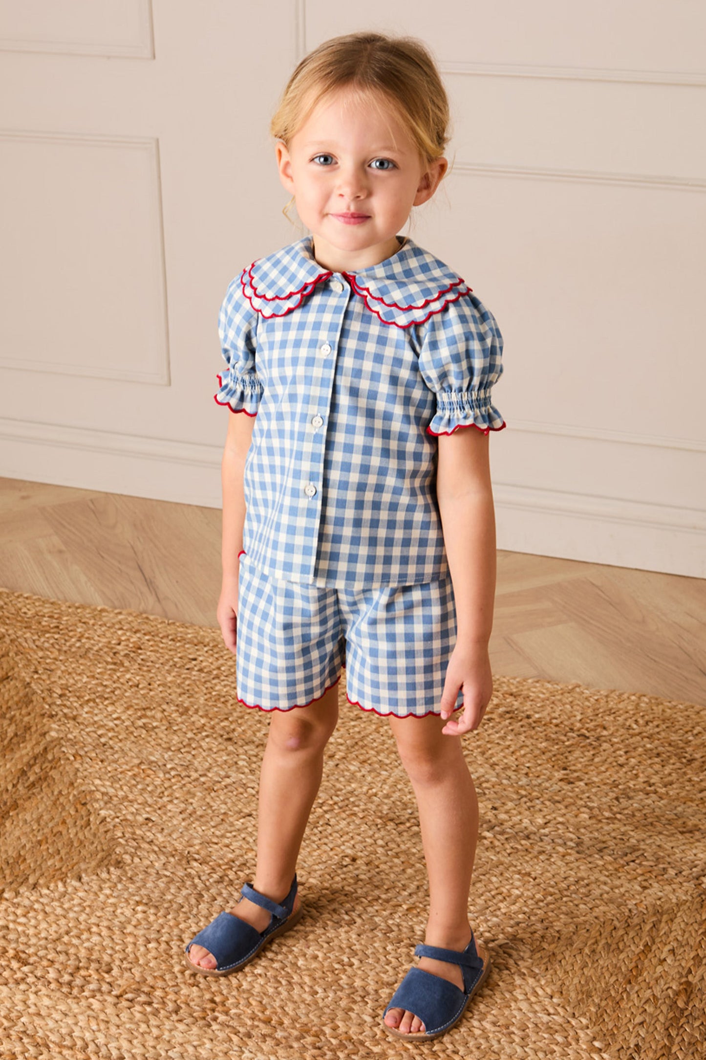 Blue Gingham Statement Collar Top