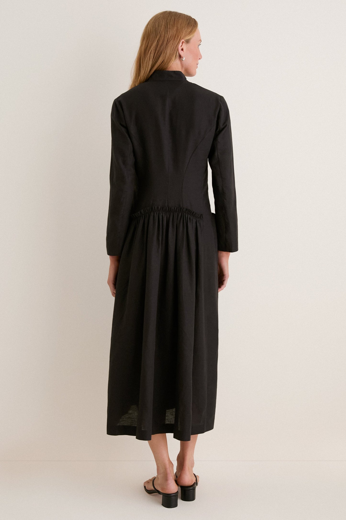 Black Cotton Linen Astra Button Down Dress