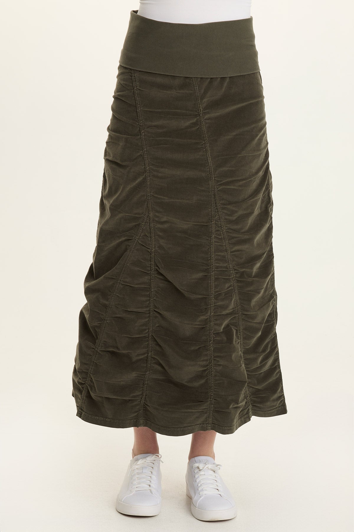 Cord Shirred Peasant Skirt