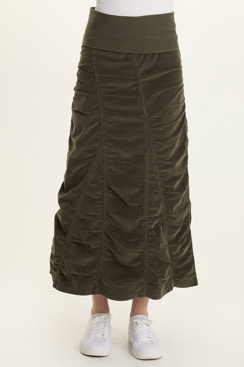 Cord Shirred Peasant Skirt