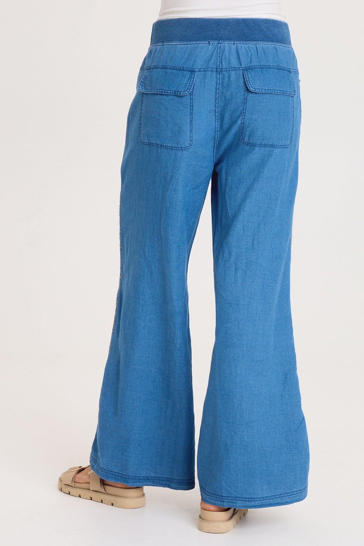Bonello Embroidered Mock-Denim Wide-Leg Pant