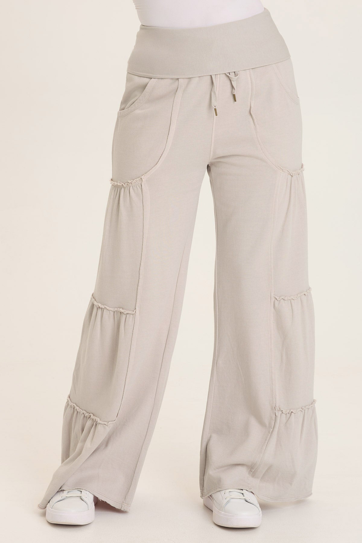 Carola Side-Tiered Wide-Leg Fleece Pant