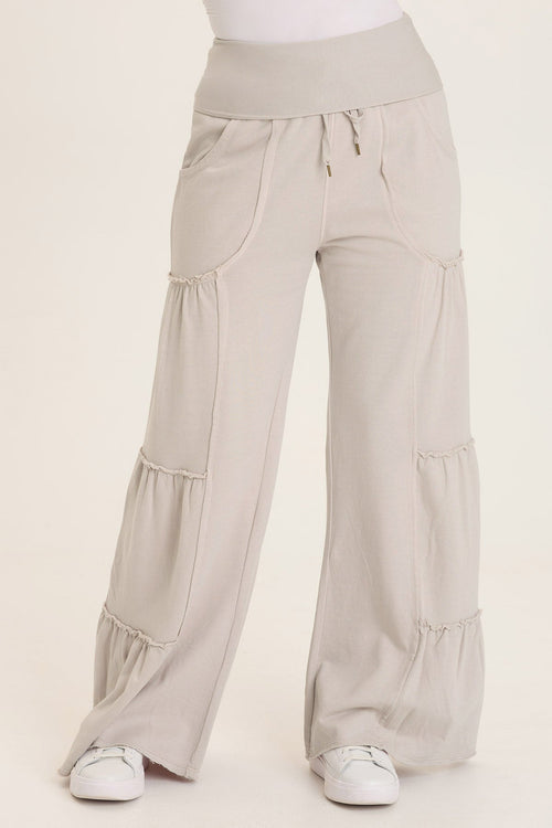 Carola Side-Tiered Wide-Leg Fleece Pant