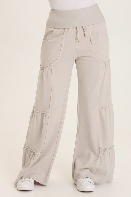 Carola Side-Tiered Wide-Leg Fleece Pant