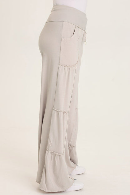 Carola Side-Tiered Wide-Leg Fleece Pant