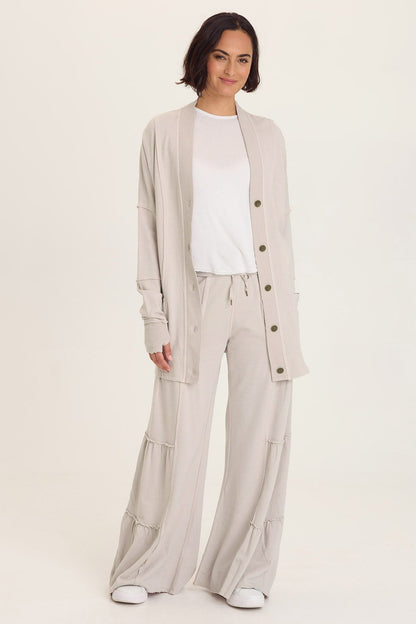 Carola Side-Tiered Wide-Leg Fleece Pant