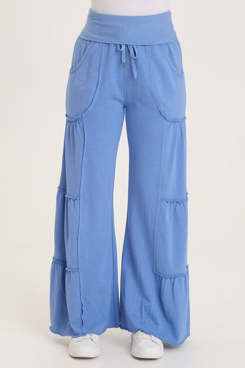 Carola Side-Tiered Wide-Leg Fleece Pant