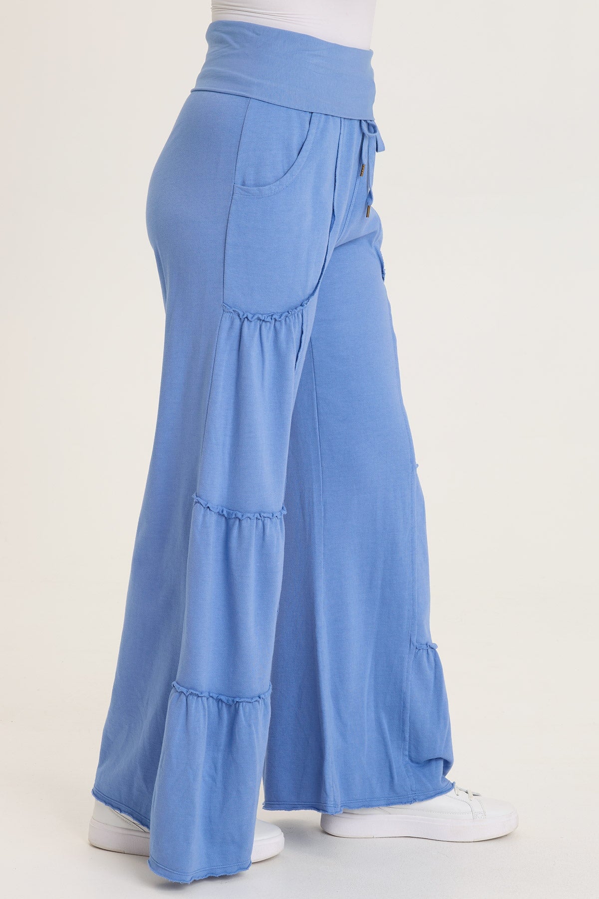 Carola Side-Tiered Wide-Leg Fleece Pant