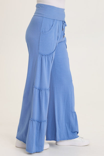 Carola Side-Tiered Wide-Leg Fleece Pant