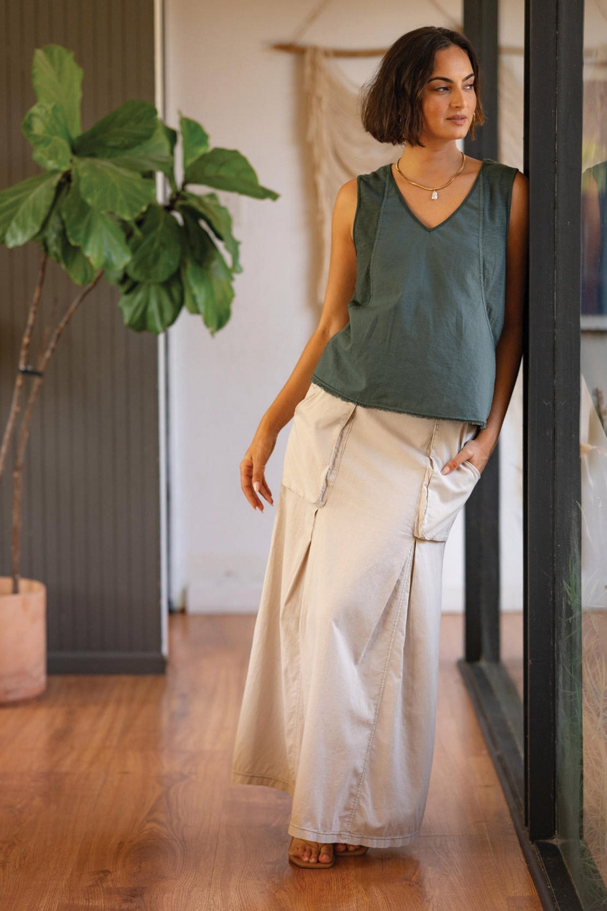 Emerie Linen Inverted Box Pleat Skirt