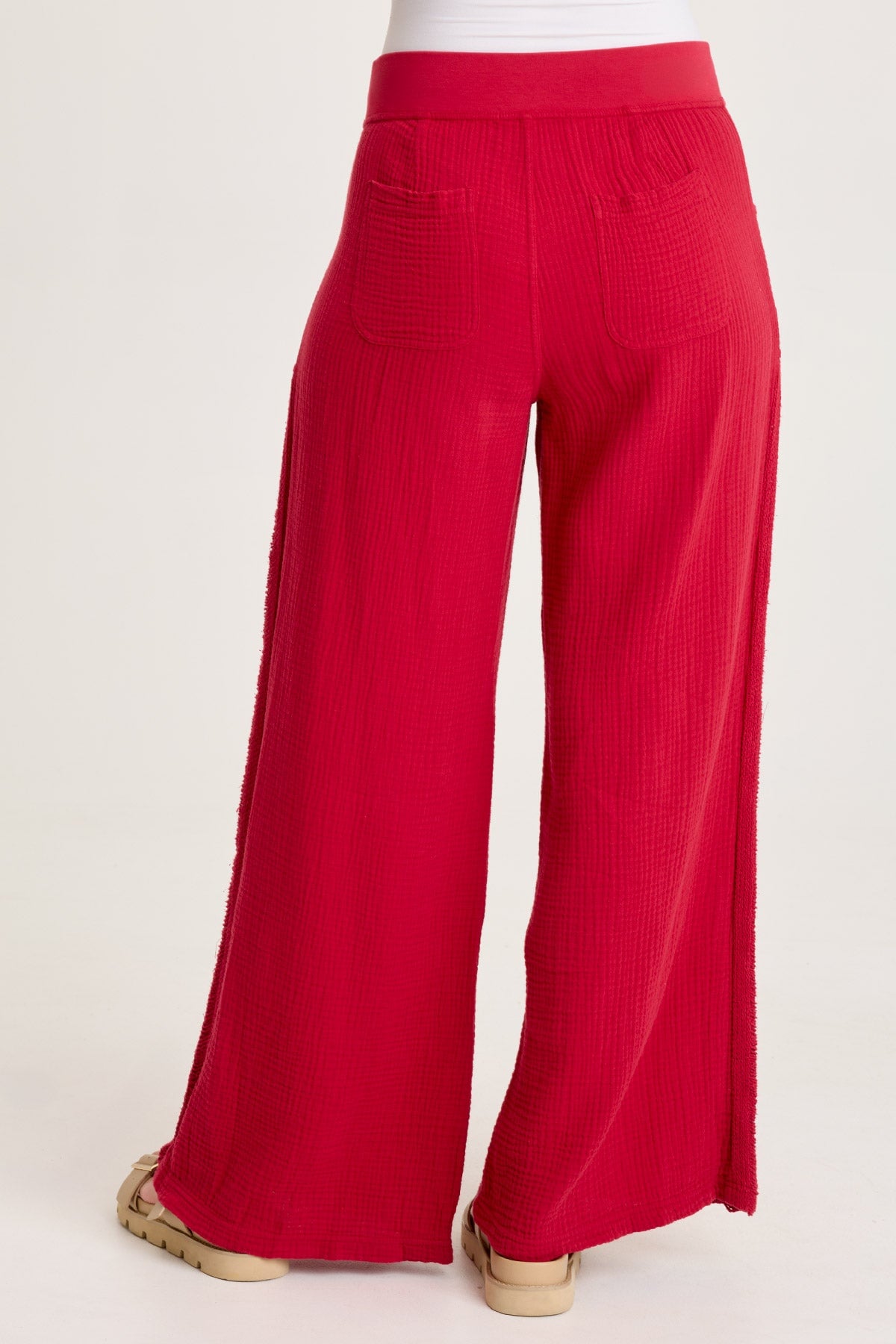 Elu Gauze Lace Trim Wide Leg Pant
