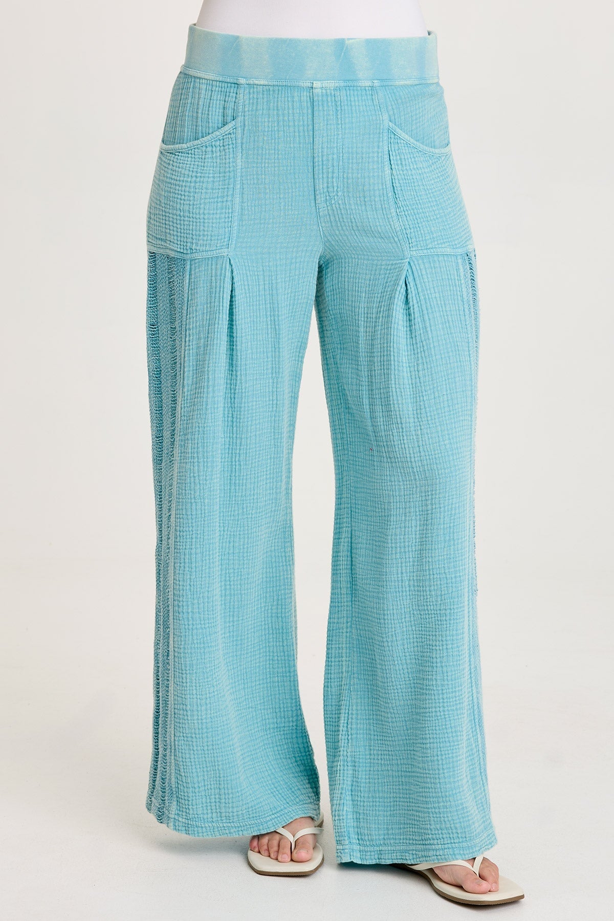 Elu Gauze Lace Trim Wide Leg Pant