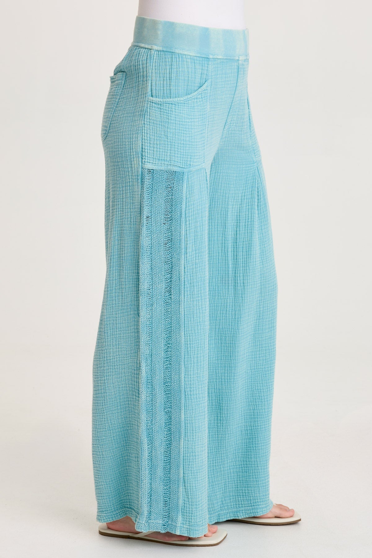 Elu Gauze Lace Trim Wide Leg Pant