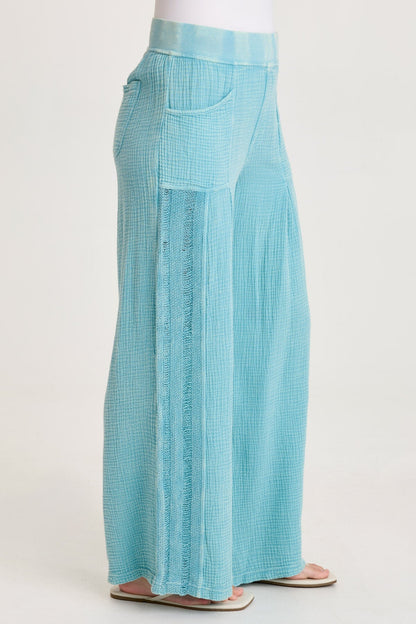 Elu Gauze Lace Trim Wide Leg Pant