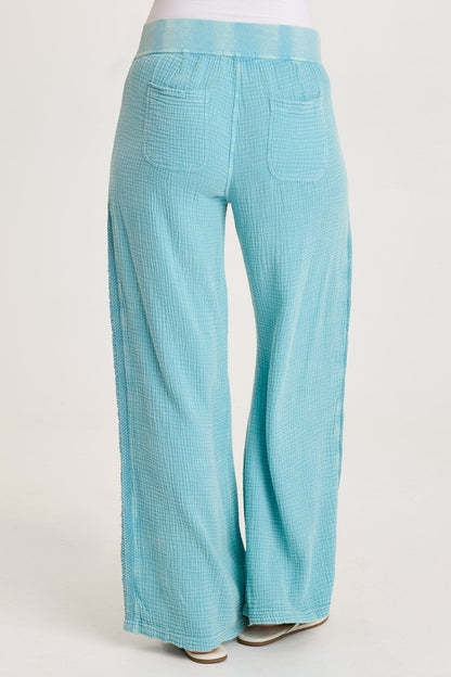 Elu Gauze Lace Trim Wide Leg Pant