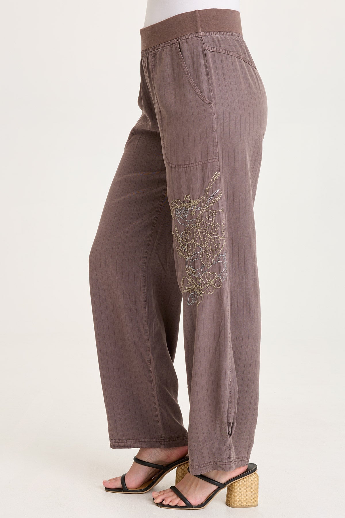 Carell Embroidered Pinstripe Pleated Leg Pant