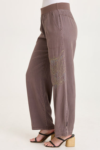 Carell Embroidered Pinstripe Pleated Leg Pant