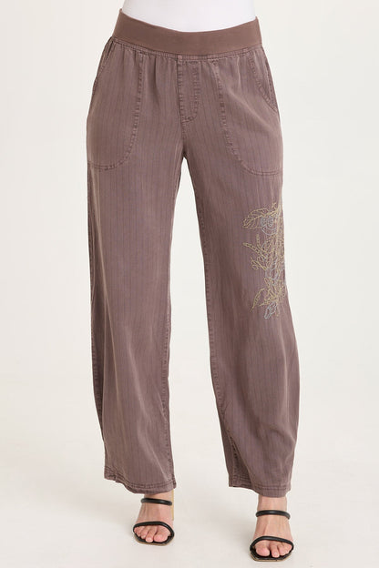 Carell Embroidered Pinstripe Pleated Leg Pant
