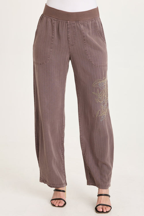 Carell Embroidered Pinstripe Pleated Leg Pant