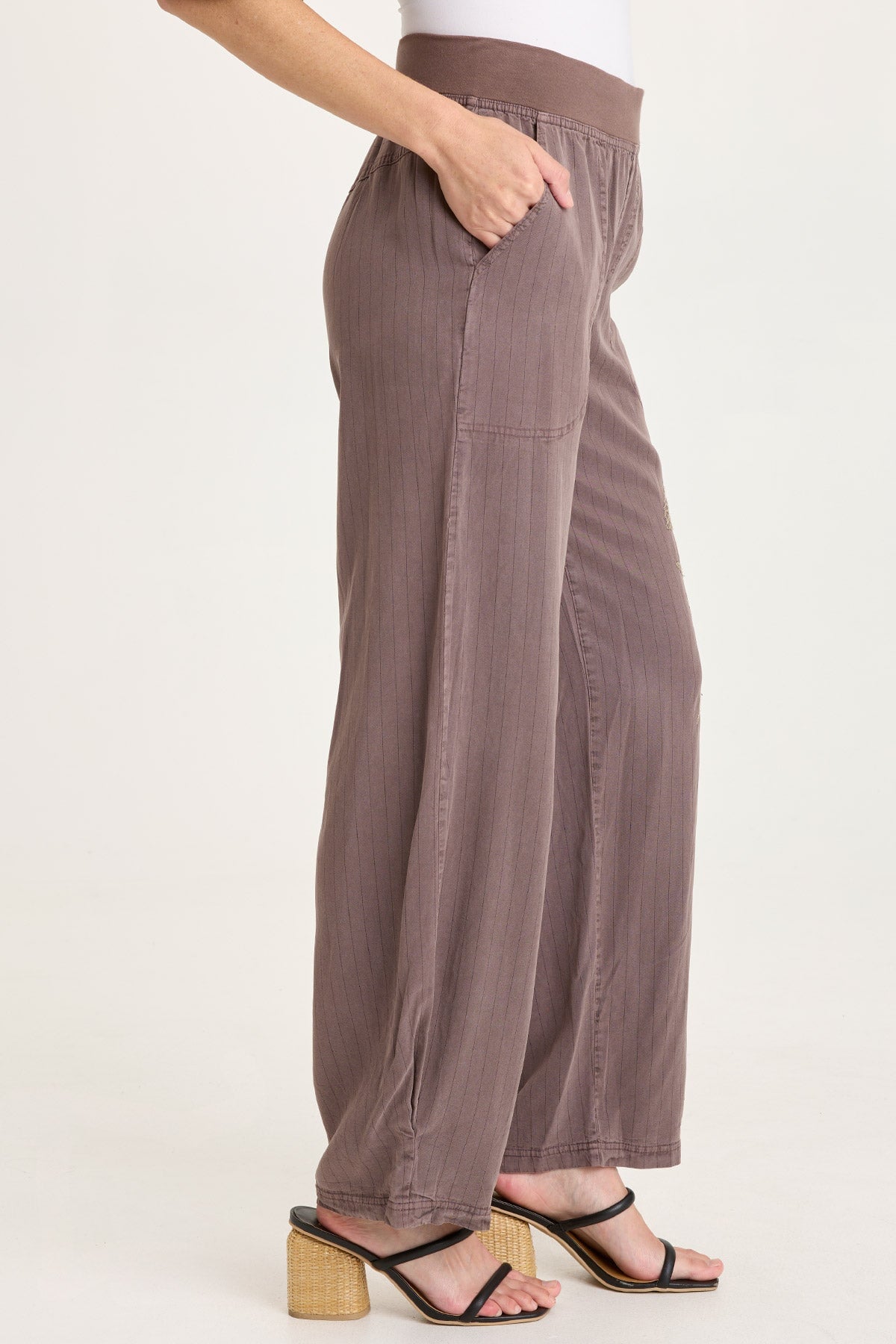 Carell Embroidered Pinstripe Pleated Leg Pant
