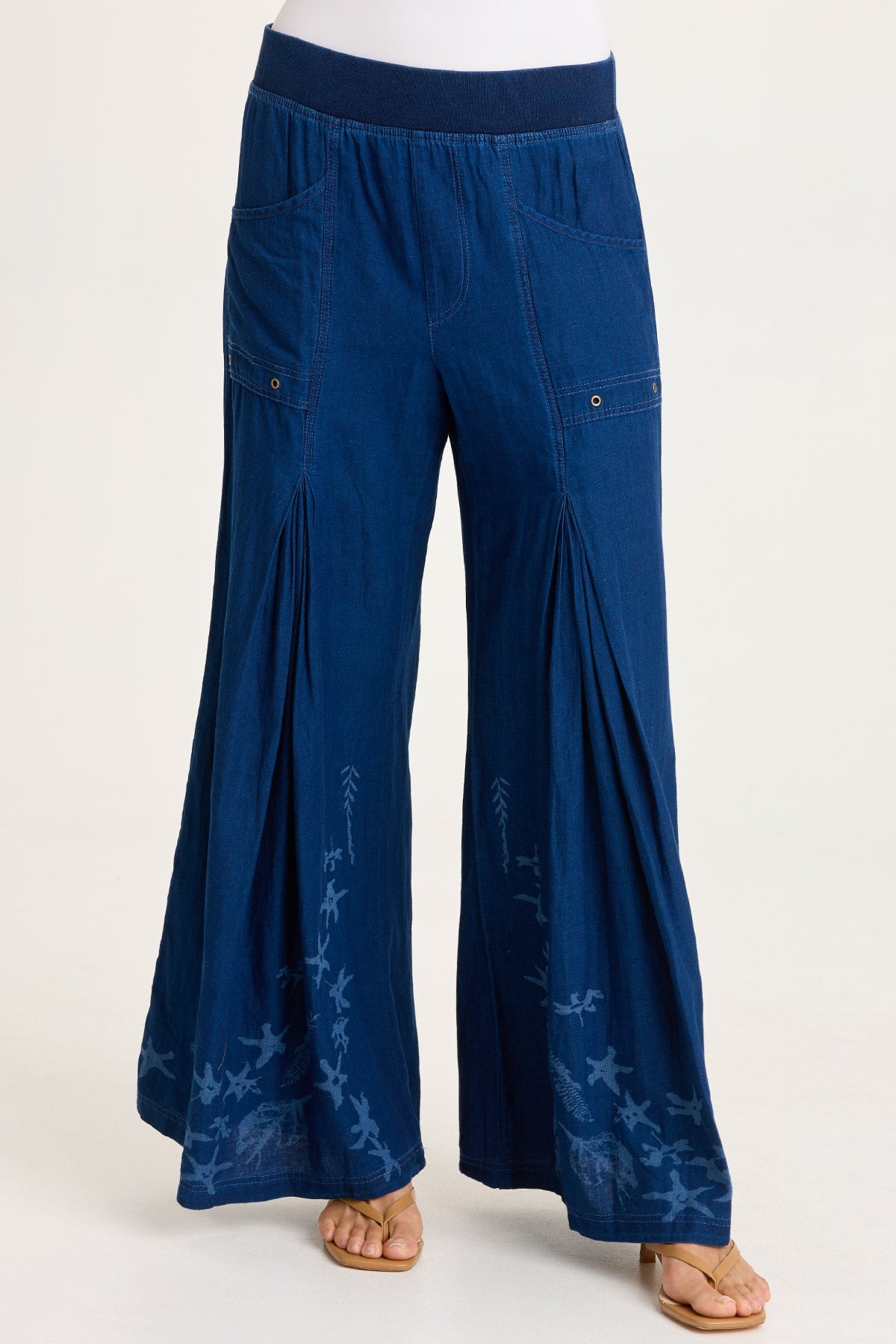 Jerona Printed Indigo Pleated Wide Leg