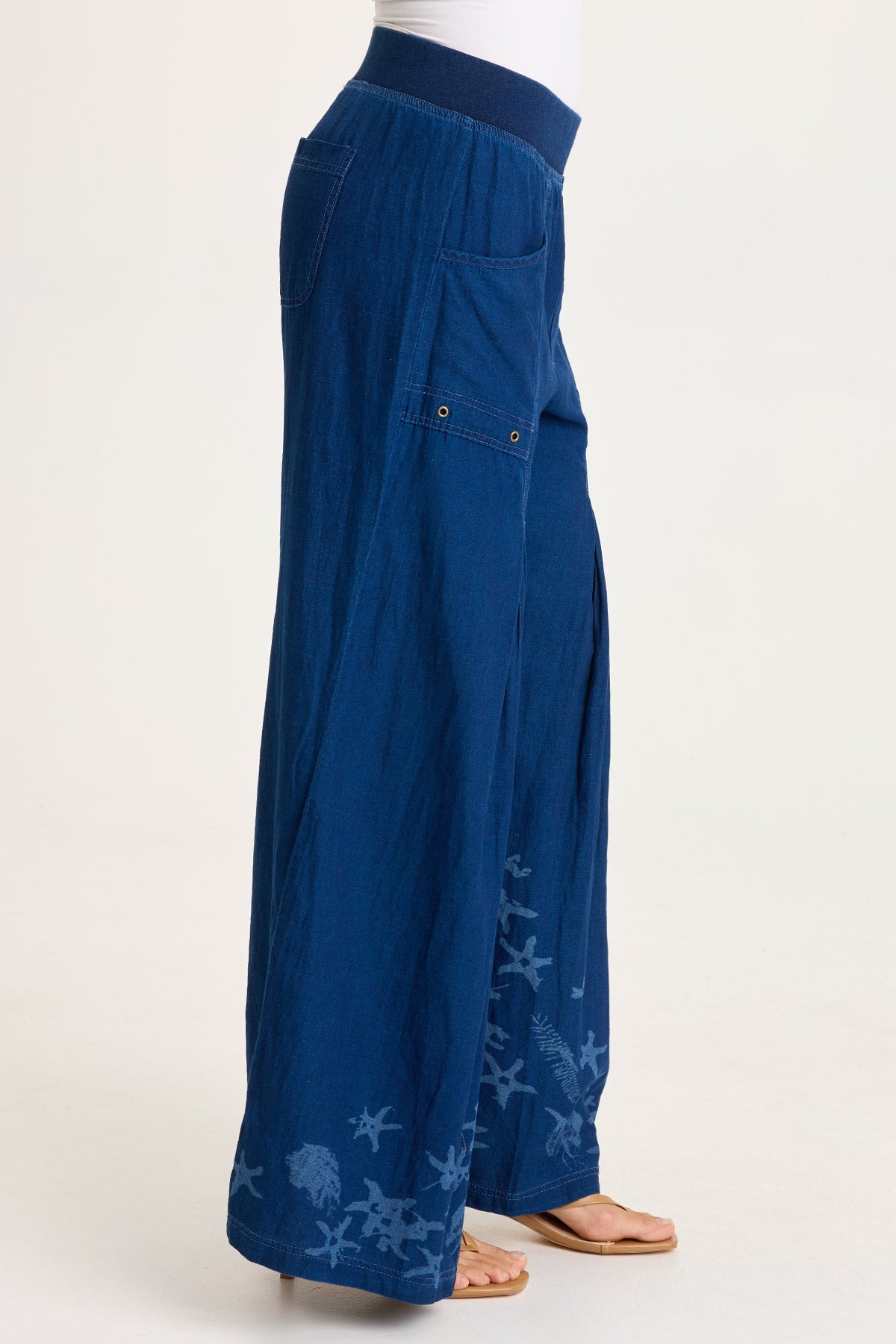 Jerona Printed Indigo Pleated Wide Leg