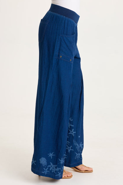 Jerona Printed Indigo Pleated Wide Leg