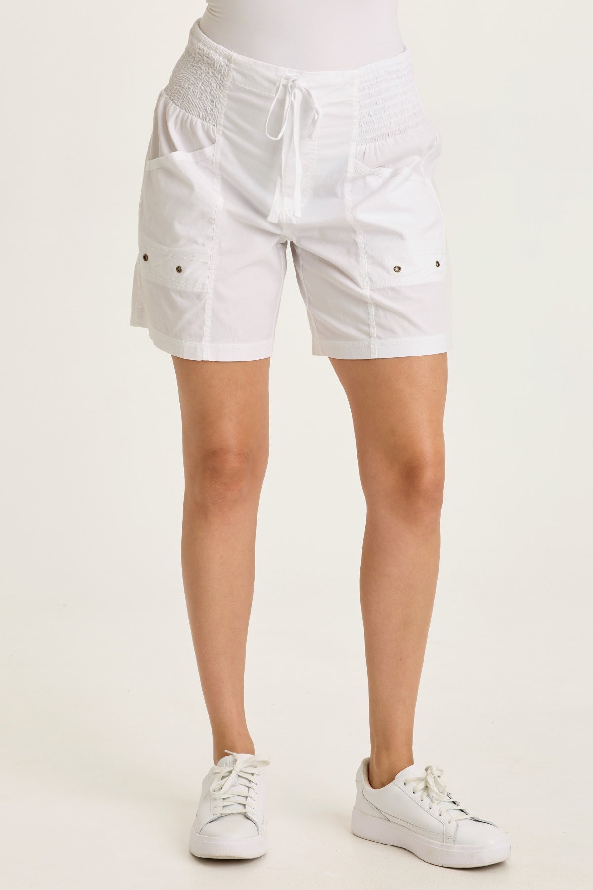 Greta Poplin Smocked-Waist Short