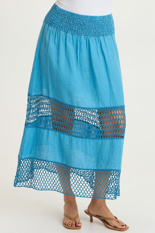Fola Tiered Linen Crochet Skirt