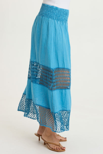 Fola Tiered Linen Crochet Skirt