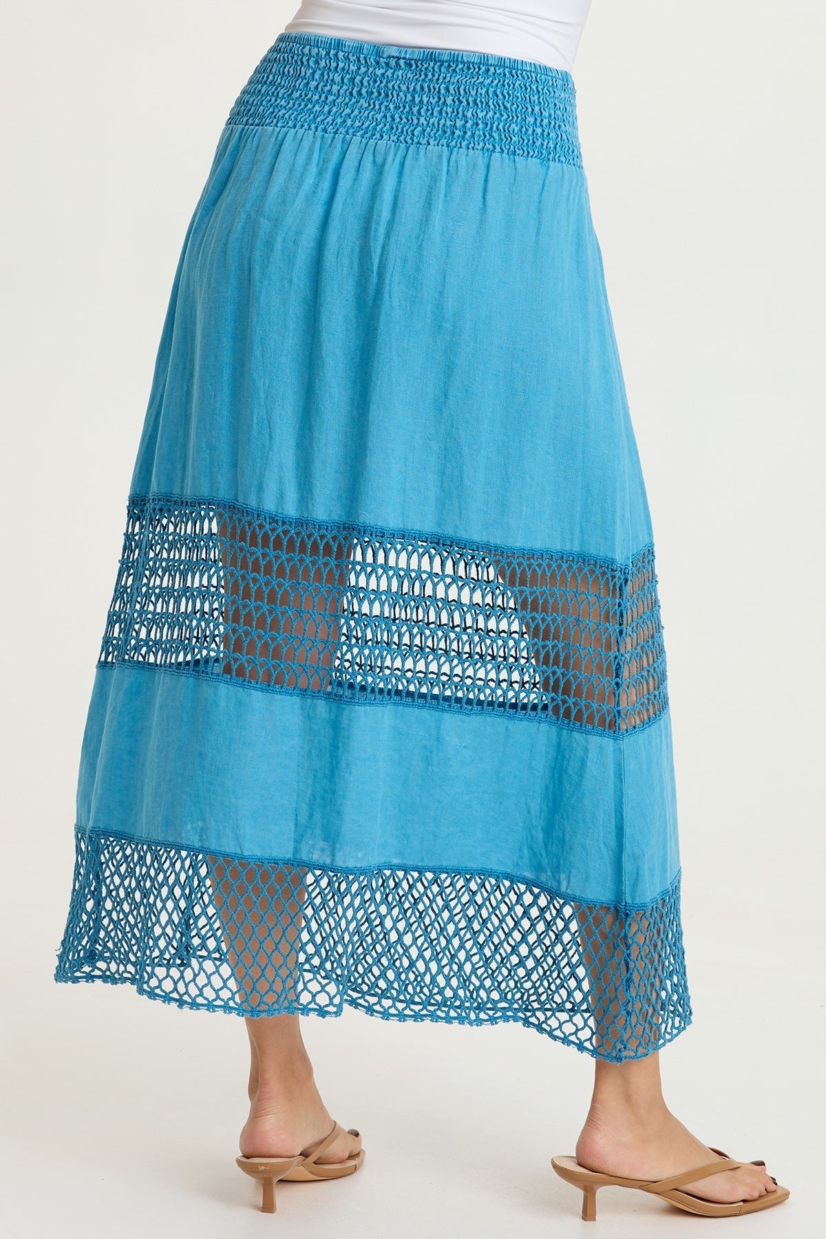Fola Tiered Linen Crochet Skirt