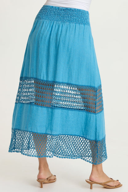 Fola Tiered Linen Crochet Skirt