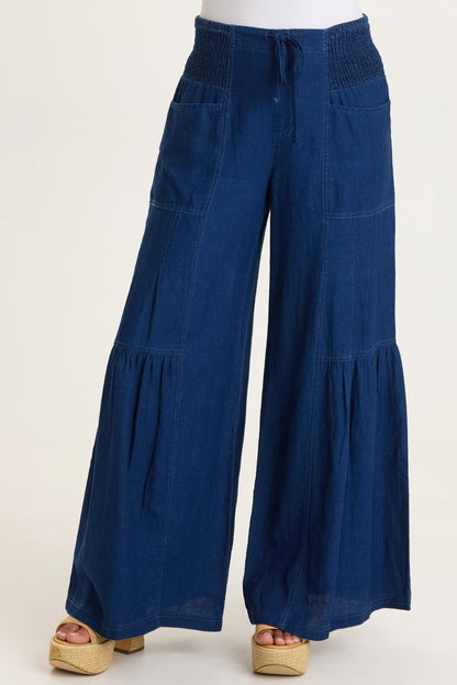 Zain Indigo Twill Tiered Wide Leg