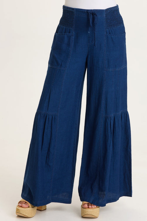 Zain Indigo Twill Tiered Wide Leg