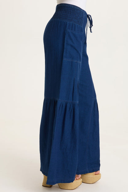Zain Indigo Twill Tiered Wide Leg