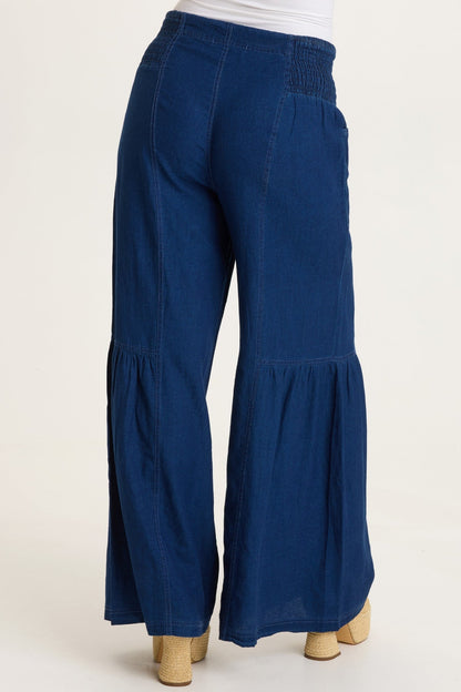 Zain Indigo Twill Tiered Wide Leg