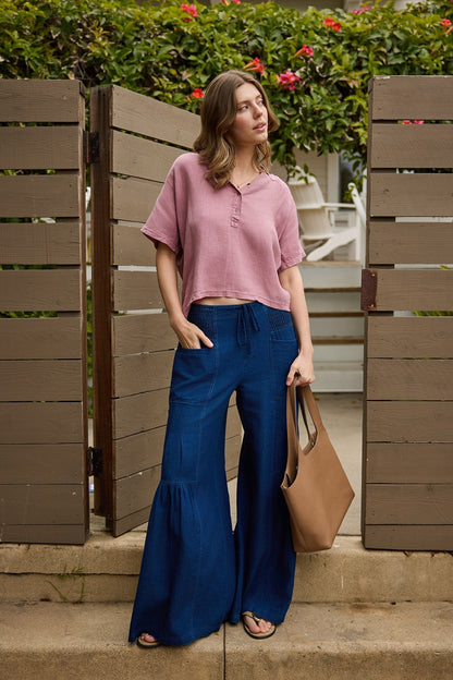 Zain Indigo Twill Tiered Wide Leg