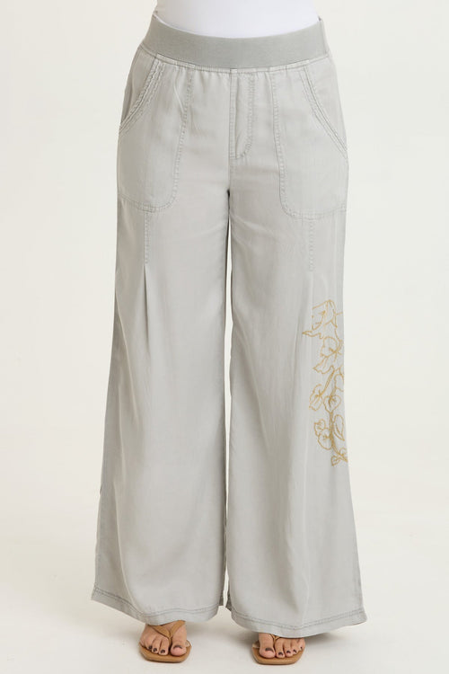 Embroidered Dacia Twill Pleated Pant